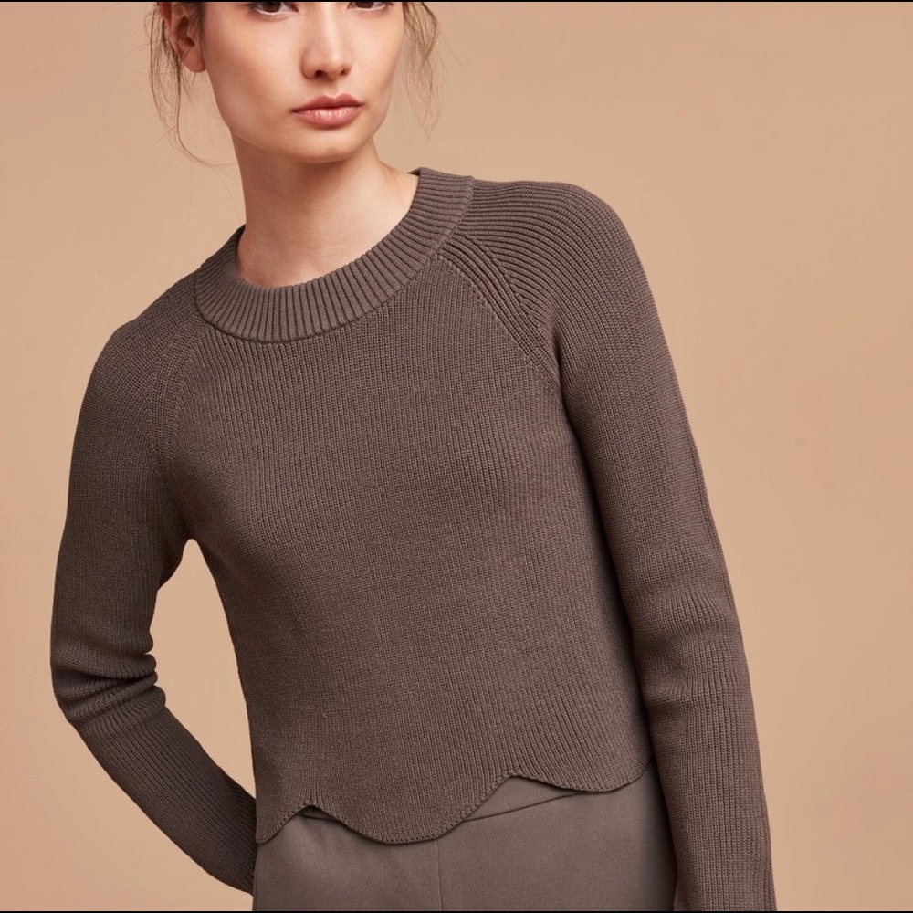 Aritzia Wilfred Scalloped Crop Sweater - Mink
